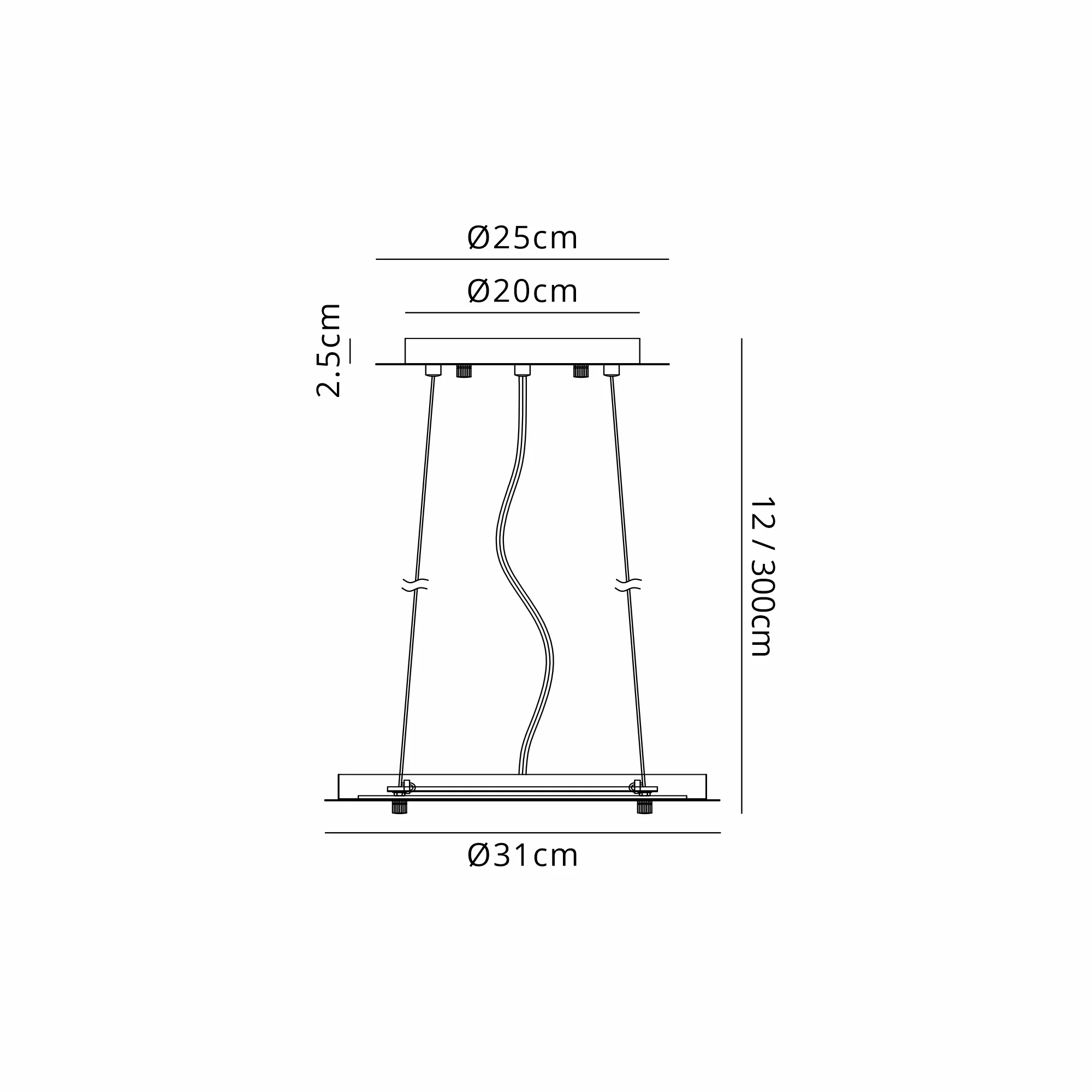 D0932BR  Lowan 31cm, 3m Brass/Painted Brass, Suspension Plate c/w Power Cable To Lower Flush Fittings, Max Load 40kg (ONLY TESTED FOR OUR PRODUCTS)